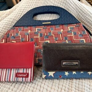 LONGABERGER Americana Prints-3 Piece set-Handbag & 2 wallets USA-FLAG